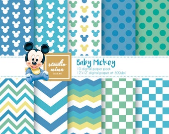Paquete De Papel Digital De Baby Mickey Mouse Azul Descarga Etsy Paquete De Papel Digital De Baby Mickey Mouse Azul Descarga Etsy