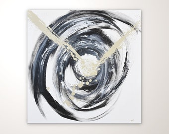 Peinture acrylique abstraite: Peinture murale « fraîche » moderne. Image d’art moderne en noir et blanc avec étoile filante. Images abstraites pour le salon