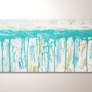 Wall picture in turquoise and white: &quot;Intensely&quot; Modern art picture hand-painted. Artistic acrylic painting. Abstract pictures for the living room, new house decoration