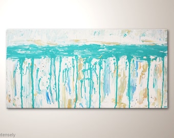 Wall picture in turquoise and white: "Intensely" Modern art picture hand-painted. Artistic acrylic painting. Abstract pictures for the living room, new house decoration