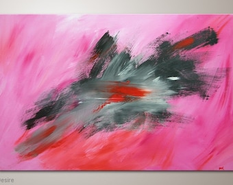 Originele muurschildering voor de woonkamer "Desire". Abstract beeld in roze - roze - rood - zwart. Kunstafbeeldingen rechtstreeks van de kunstenaar