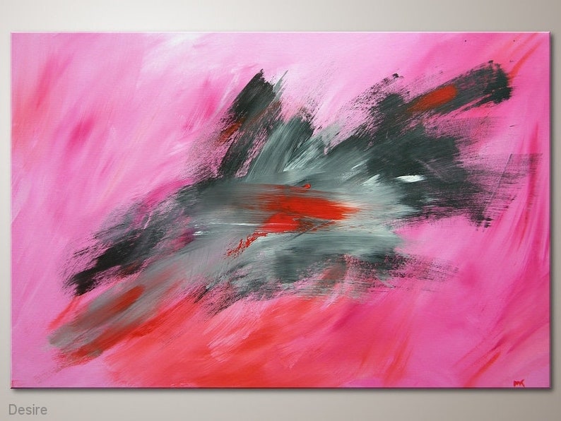 Original mural for the living room Desire. Abstract image in pink pink red black. Art images directly from the artist image 1