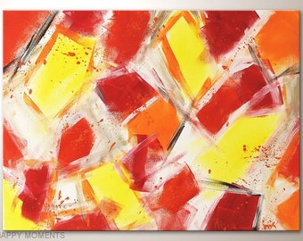 Beautiful wall picture with red orange yellow: "Happy Moments" Modern art picture hand painted. Abstract pictures for the living room - Positive decoration