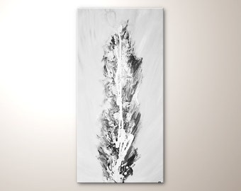 Upright Acrylic Fine ART "Breakout" Living Room Painting -  Home Decor Gray White, Above Bed Apartment Decor - Bedroom Wall Art Abstract