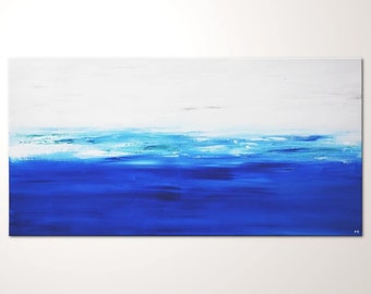 Foto met zee, abstract schilderij "Seaside" moderne kunstfoto met de hand geschilderd. Kunstzinnig acrylschilderij. Abstracte afbeeldingen voor de woonkamer, decoratie