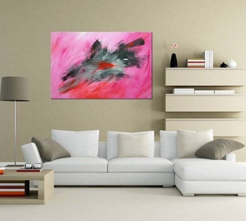 Original mural for the living room Desire. Abstract image in pink pink red black. Art images directly from the artist image 4