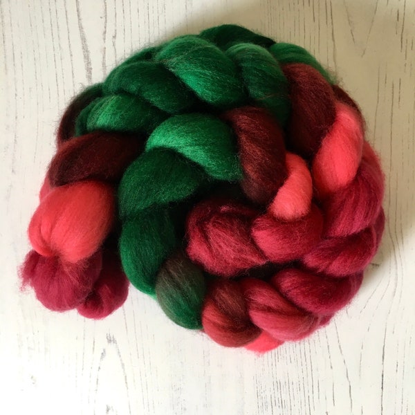 Pink Red Green Jewel Tones Spinning or Felting Fibre - 100g, 3.5 oz Merino - Wool Top Roving