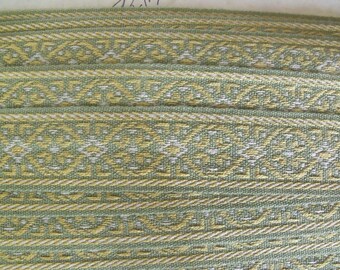Last Piece Vintage Lyon France Embroidery Tape Trim Thick Wide Green Blue