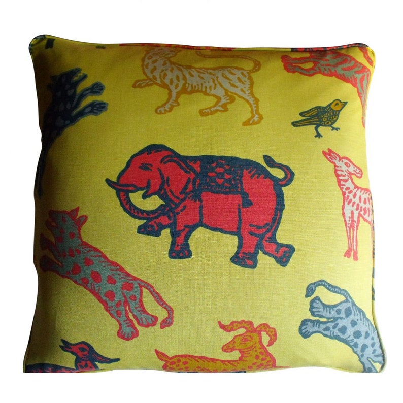Pillow Cover Swedish Sandberg Cotton Print Yellow Red Grey Etsy