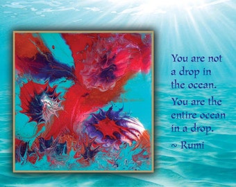 Abstract Art Cards: Rumi Quote, Metallic Gold Border, Set of 6