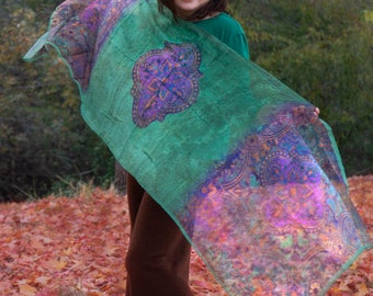 Silk Scarf Gift Set: Alhambra Inspired Art, Travel Pouch