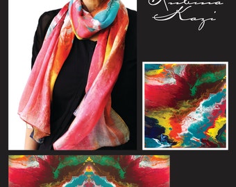 Artist Silk Scarf: Hand-Painted Rainbow Shawl, Lightweight Modal Blend
