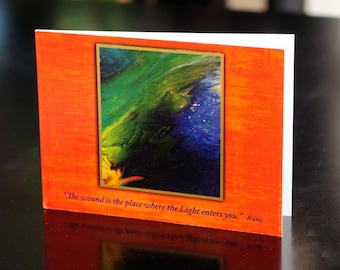 Abstract Art Greeting Cards Set: Rumi Quote, Metallic Paper (Set of 6)