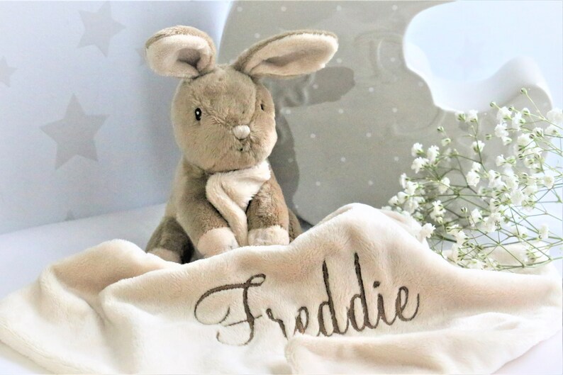 Personalised Bunny Baby comforter blanket / Baby Shower Gift / Baby snuggle toy / Baby Easter Gift 