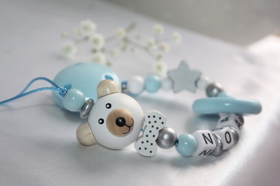 Personalised Baby Dummy Soother Wooden Clip Holder Strap Shower Christening Gift