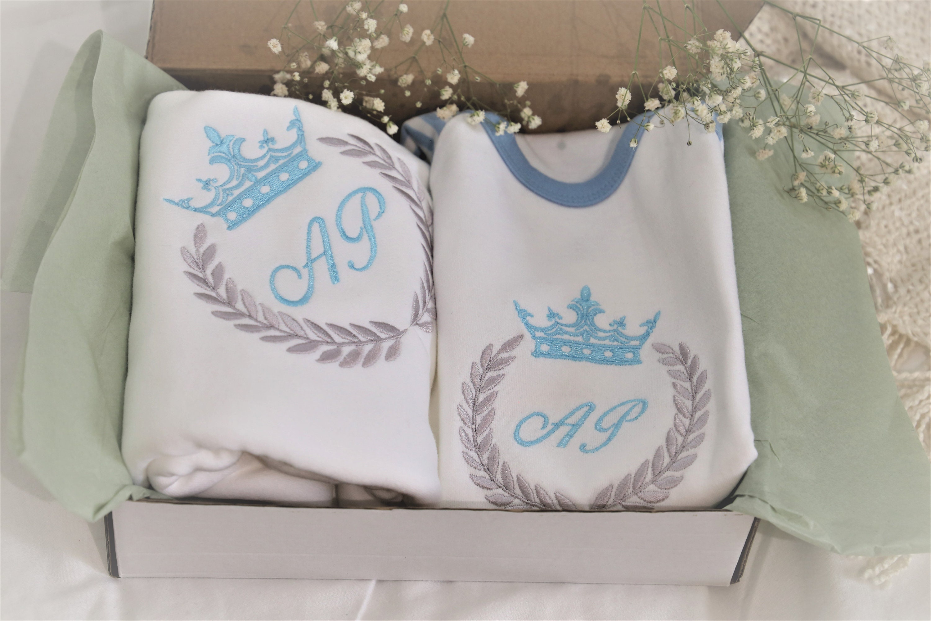 Baby Boy Hamper, Kids Pyjamas , Baby pyjamas ,Prince , monogram ,pyjamas Monogram Baby Blanket , Baby shower Gift , Personalised boy gift