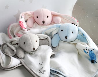 Personalised Baby comforter, Muslin comforter Gift , Muslin bunny comforter , Organic Muslin Bunny, Baby Shower Gifts. Security Baby blanket
