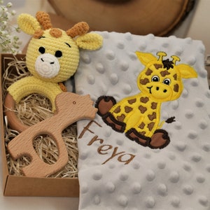 Juego de regalo para bebés - Cesta de bebé jirafa personalizada, Regalo para bebés recién nacidos, Regalo para bebés, regalos para bebés