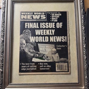 Oprawione Vintage Ostatnie wydanie tygodnika World News GVC Tabloid Memorabilia Kolekcjonerskie Rzadkie