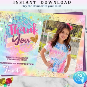 TIE DYE THANK You Card Pastel Tie Dye Rainbow Tie Dye Merci Photo Peace Out Single Digits Hippy Tie Dye Party Double Digits 0260