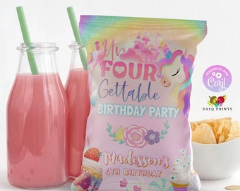 Unfourgettable Unicorn Sweet Girl 4th chip bag Birthday Party Invitation Pastel Donut Party Pastel Rainbow Sprinkle 0430