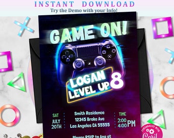 Editable Video Game Invitation, Gaming Party Invitation, Gamer, Video Game Birthday Invitation, Video Game Birthday, Game Party Corjl