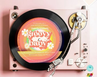 Vinyl Record Groovy Retro Baby Shower Template