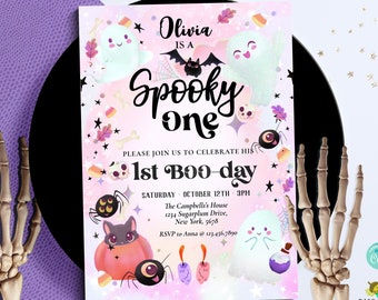 Spooky One Halloween Invitation Spooktacular Cute Pink Ghost 0350