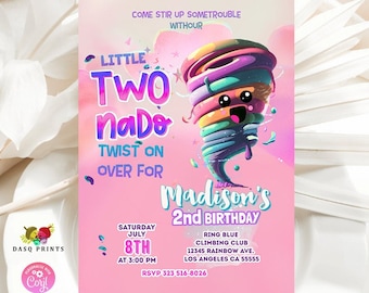 TWOnado Birthday Invitation, Tornado Birthday Party Invitation, Storm Chaser Two Birthday Two-nado Girl Party, Boy Twister 0370