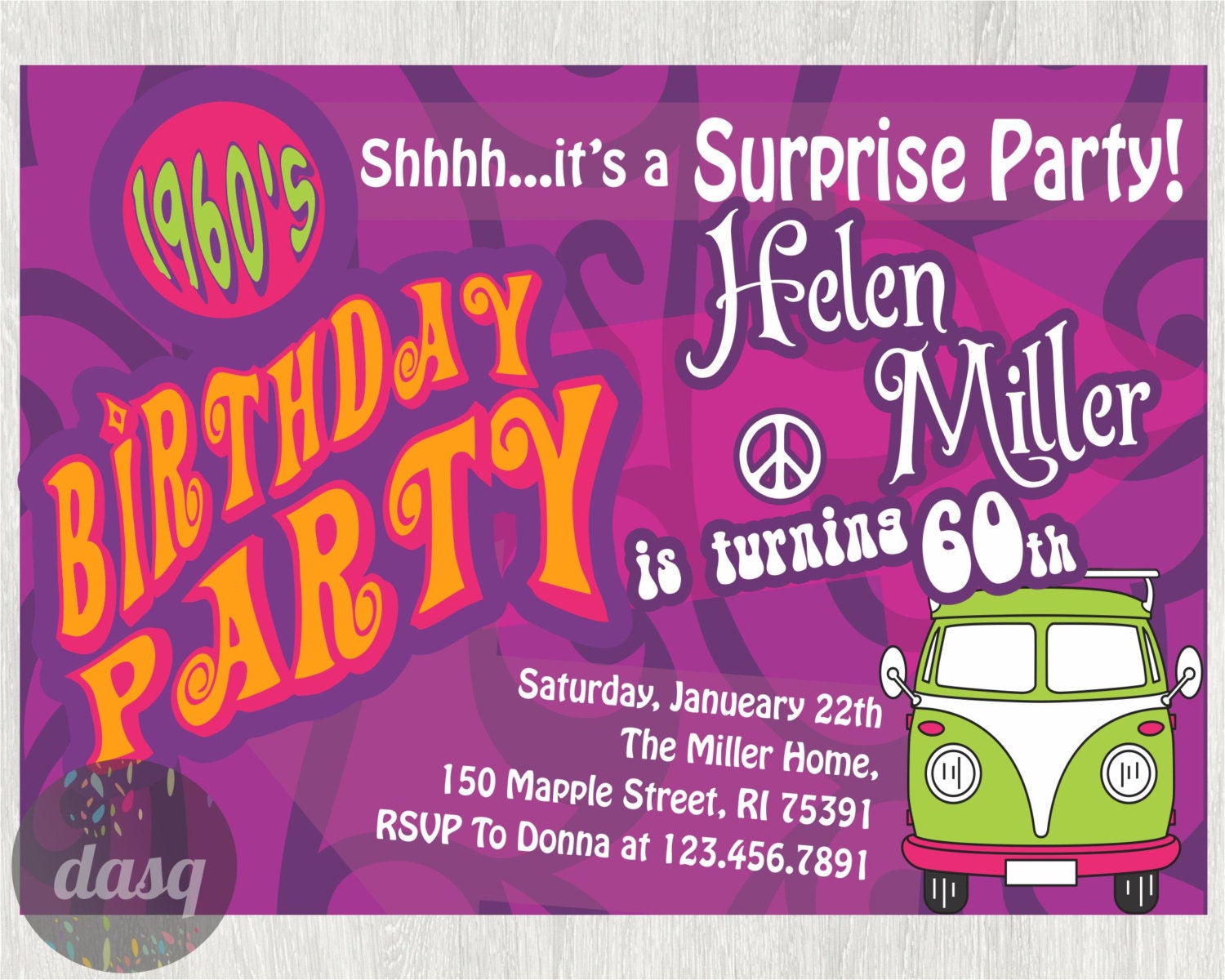 hippie birthday party invitations hippy 60s themed etsy