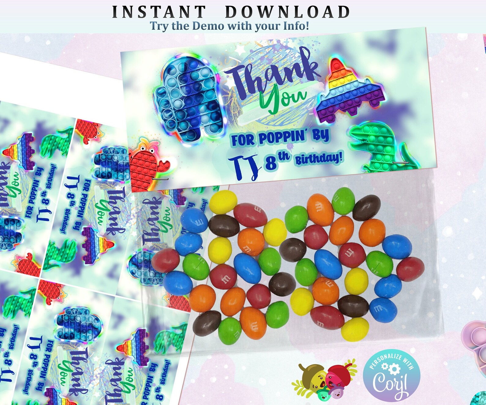 Editable Pop It Treat Bag Labels Printable Rainbow Bubble Etsy
