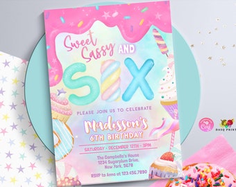 Six is so sweet 6th Birthday Invitation Birthday Party Invitation  Pastel marshmallow Girl Donut Party  Pastel Rainbow Sprinkle Photo 0320