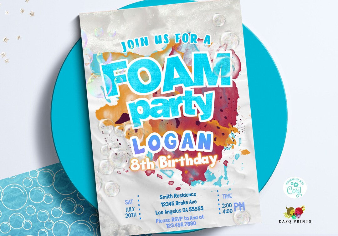 FOAM Party Birthday Invitation Foam Birthday Party Editable Foam Party