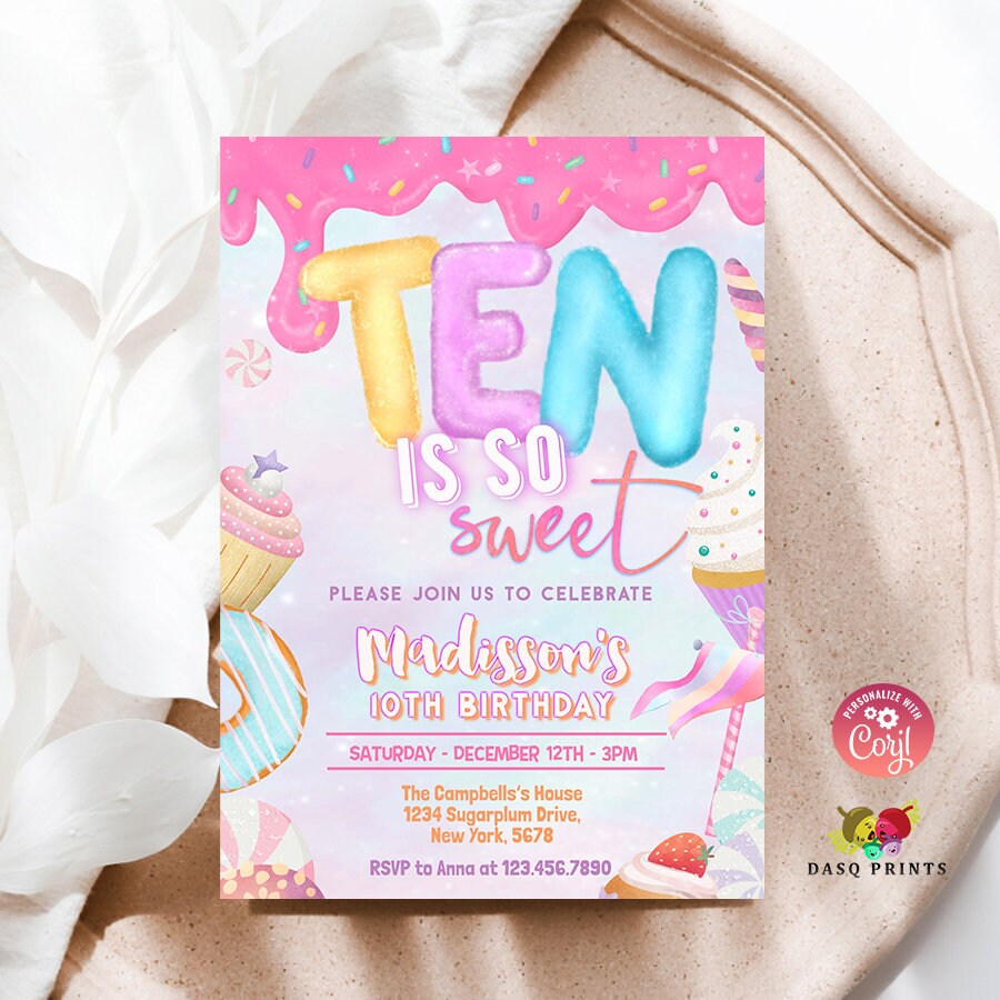 Donut Ten is Sweet Birthday Invitation Girl Donut 10th
