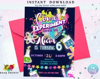 Editable Science Experiment, Slime Mad Scientist Girl Birthday Invitation, Laboratory Party 0240