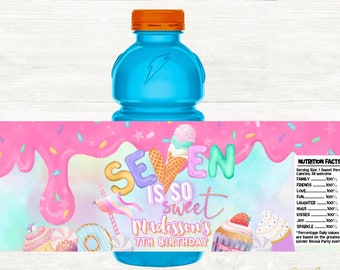 Seven is so sweet 7th Birthday Gatorade label, Pastel Rainbow Sprinkle 0320