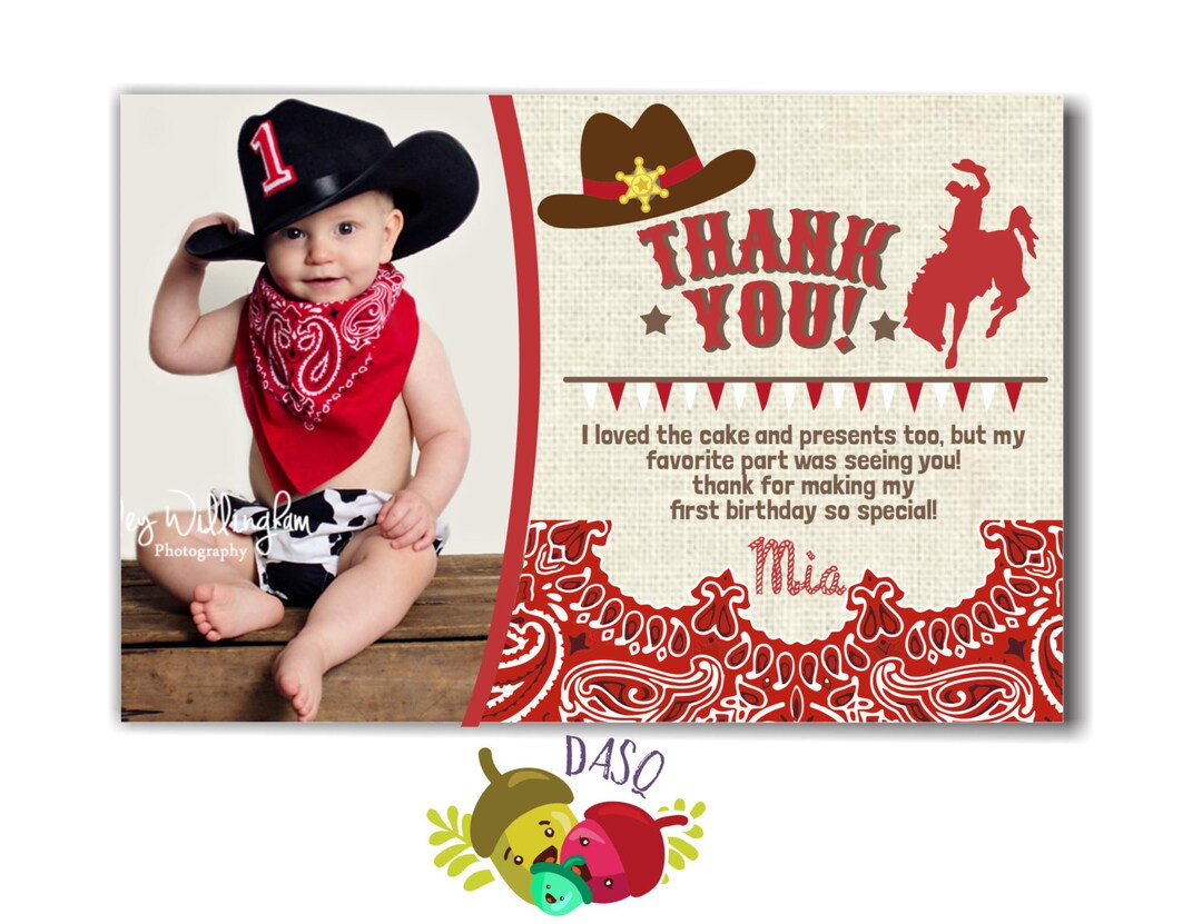 Thank You Card Cowboy Invitation - Cowboy Printable -cowboy Birthday ...