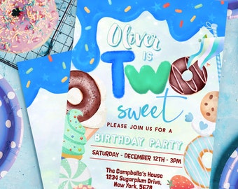 two sweet birthday invitation Boy Donut Party Sprinkle Photo 0321