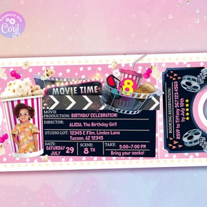 Corjl bearbeitbare Filmpartyeinladung - Druckbare Filmeinladung - Filmabendeinladung