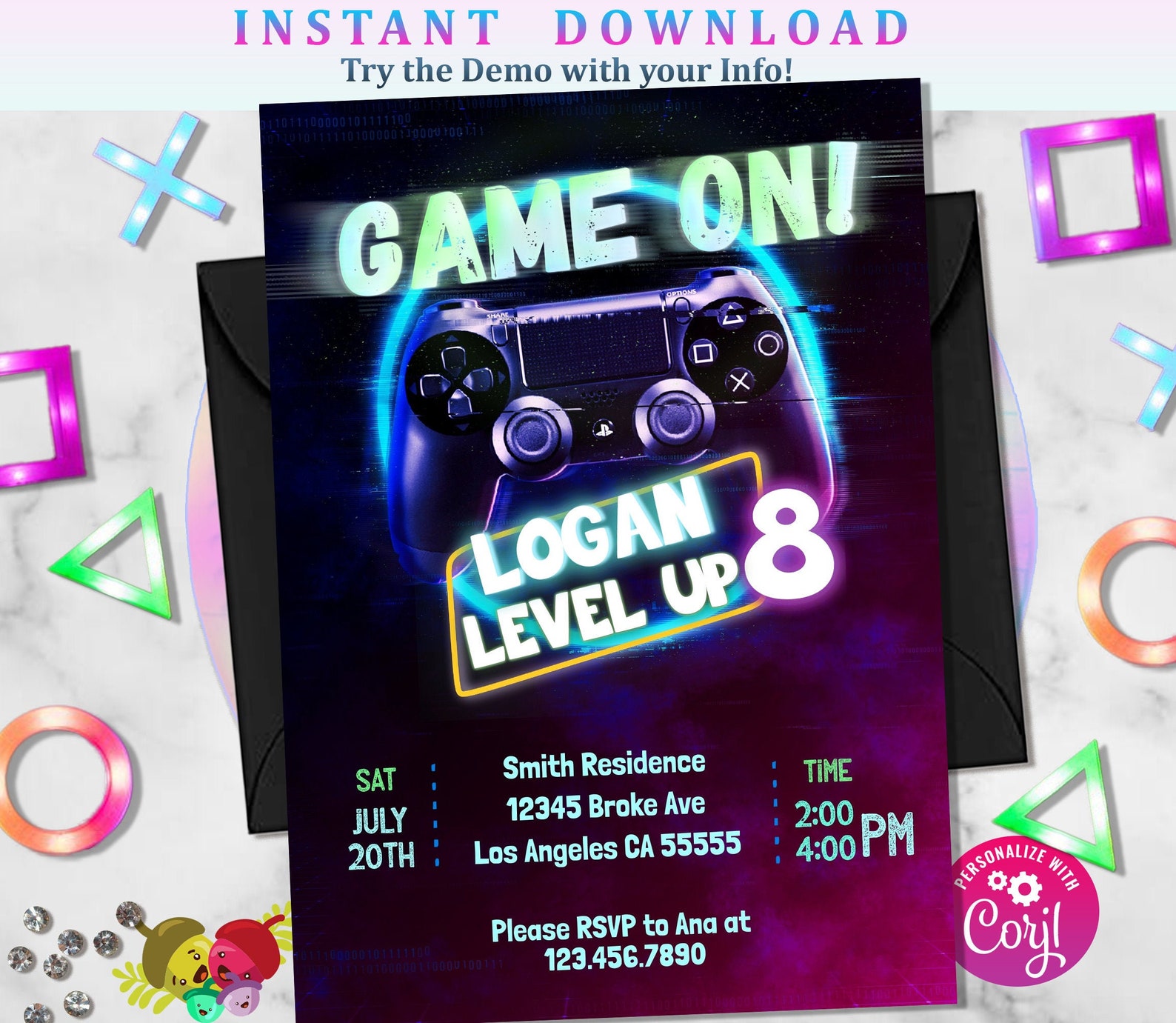 editable-video-game-invitation-gaming-party-invitation-etsy