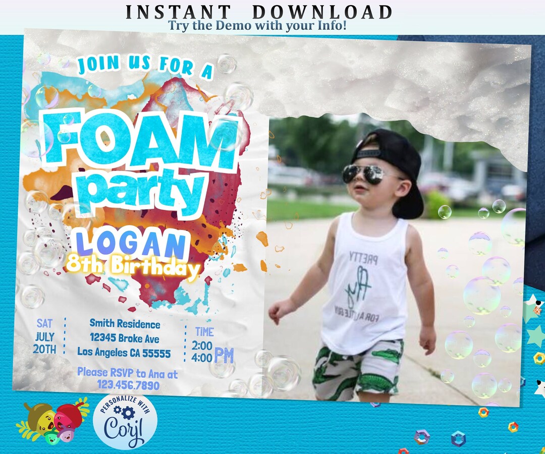 FOAM Party Birthday Invitation Foam Birthday Party Editable Foam Party