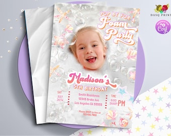 Splish Splash FOAM Party Birthday Invitation, Bubbles, Instant Download Corjl Foam Party