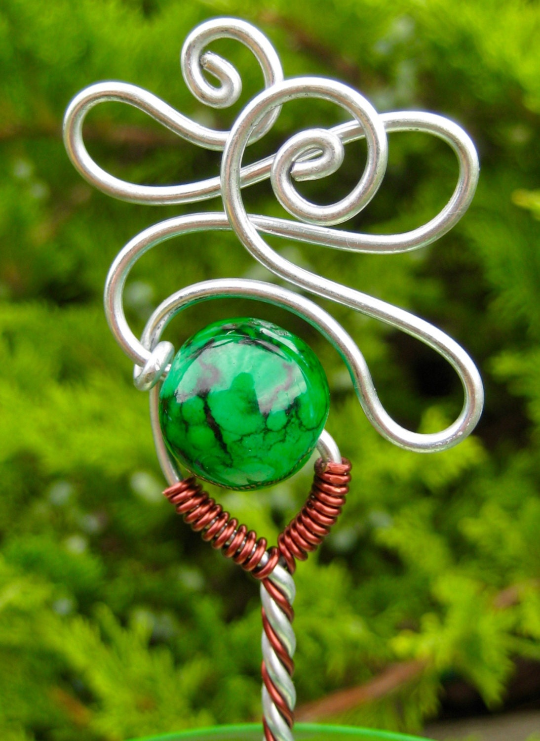 Green Bead Hair Stick With Brown Accent - Etsy