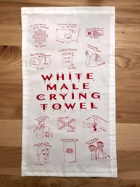white male crying towel