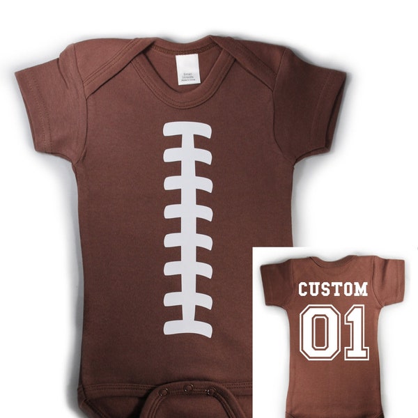 Baby Football Bodysuit with CUSTOM Personalized Back Lettering Name and Number or your own Text Bodysuit Outfit Brown Unisex