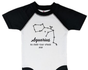 Horoscope Baby Raglan Shirt, White w/ Black - All Horoscopes Available - Year and Traits are Personalizable