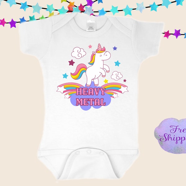 Heavy Metal Unicorn Awesome Funny Baby Bodysuit One Piece Creeper, White. Cool Baby Shower Gift!