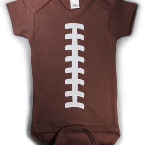 Football Funny Baby One Piece Bodysuit Brown w/ White Cool Personalizable Baby Shower Gift