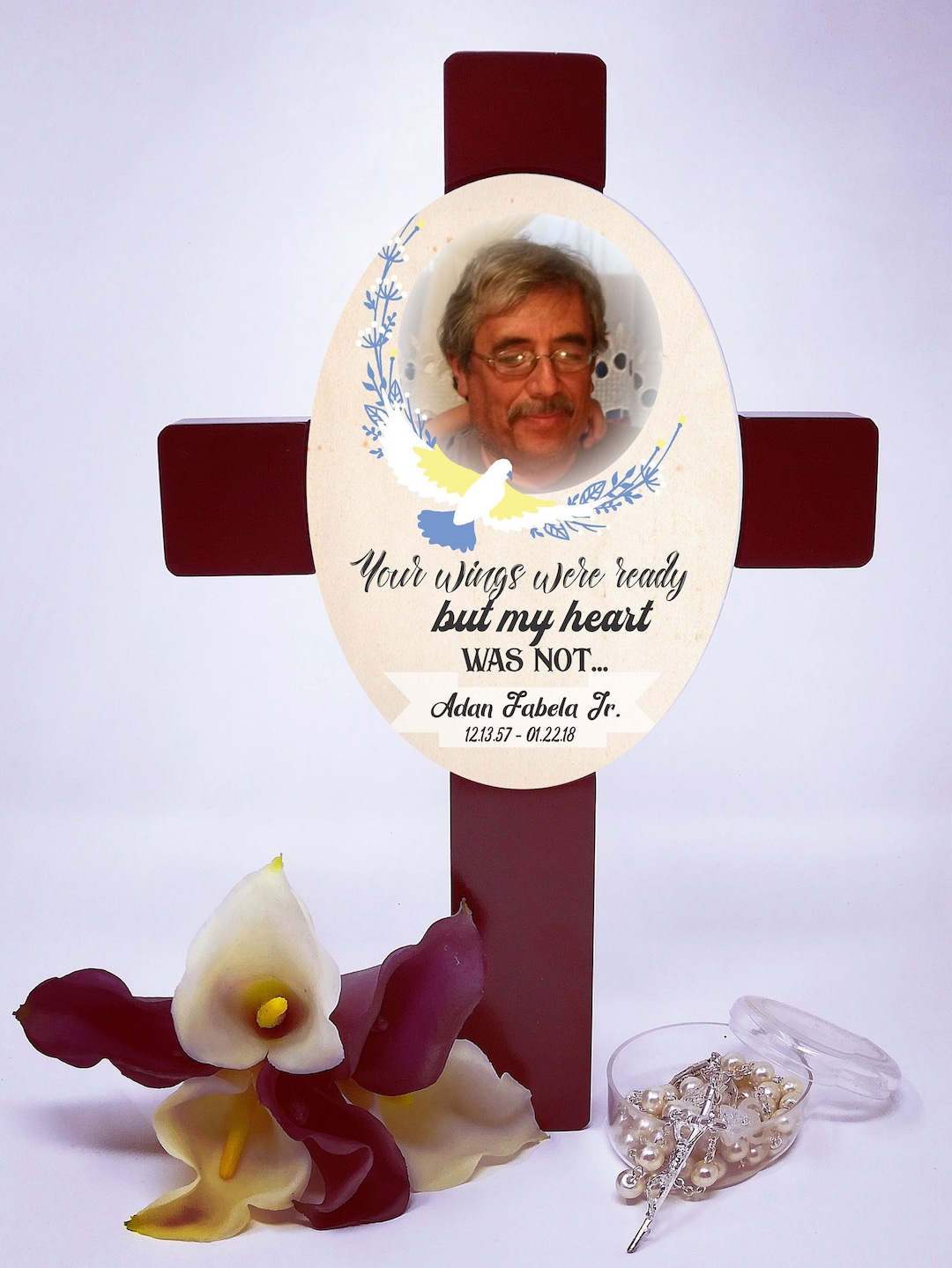 Personalized Your Wings Were Ready but My Heart Was Not Tribute Wooden Memorial Cross With ...