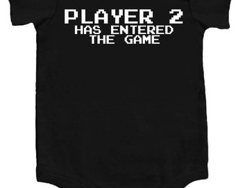 Player 2 Has Entered The Game Awesome Funny Baby Bodysuit One Piece Creeper Black/White Cool Baby Shower Gift